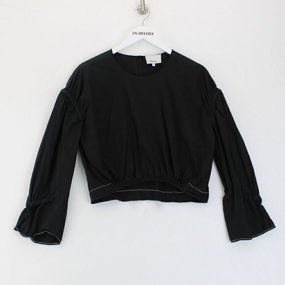 3.1 Phillip Lim Size 8 Black Puff Long Sleeve Top - Picture 2 of 3